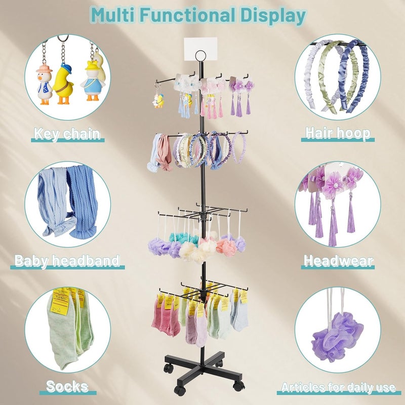 Flenpptly Retail Display Stand Rotating Display Stand 4 Tier Spinning Display Stand for Craft Shows, Jewelry, Keychain, Earring Adjustable Height Retail Display Racks (Black) - Image 4